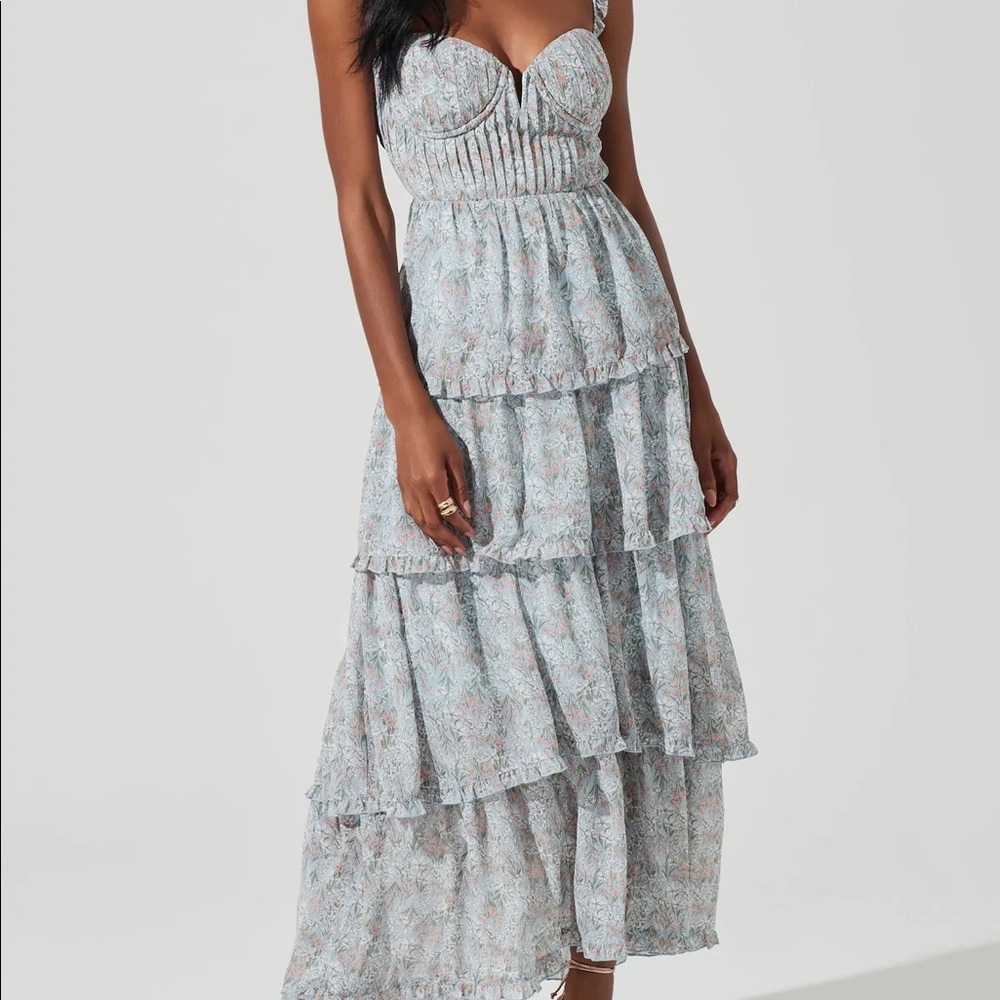 ASTR the Label FLUTTER STRAP FLORAL TIERED MAXI DRESS